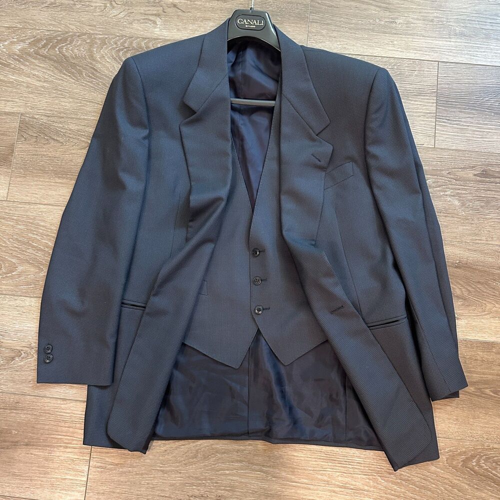 Vintage Italian Pure Wool Micro Pattern Suit Jacket & Vest Set Size 40R